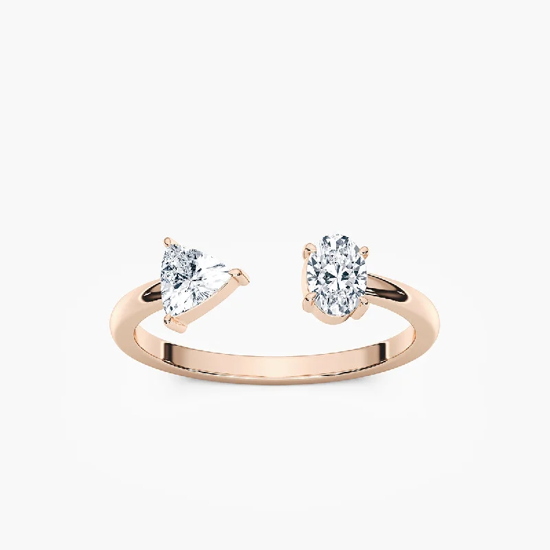 rose gold engagement rings for women-Oval And Trillion Lab Diamond Two Stone Band