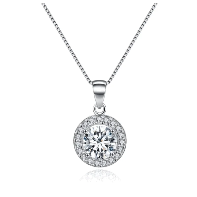 layered necklace for women-Round Halo Crystal Pendant Necklace