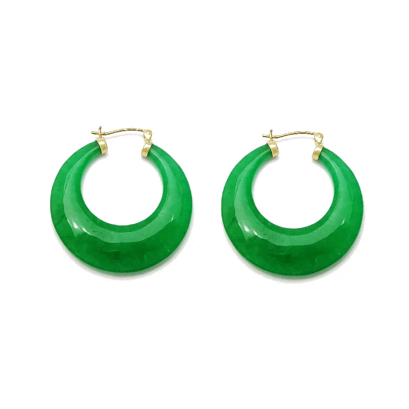 luxurious earrings for women-Jade Hoops Earrings (14K)