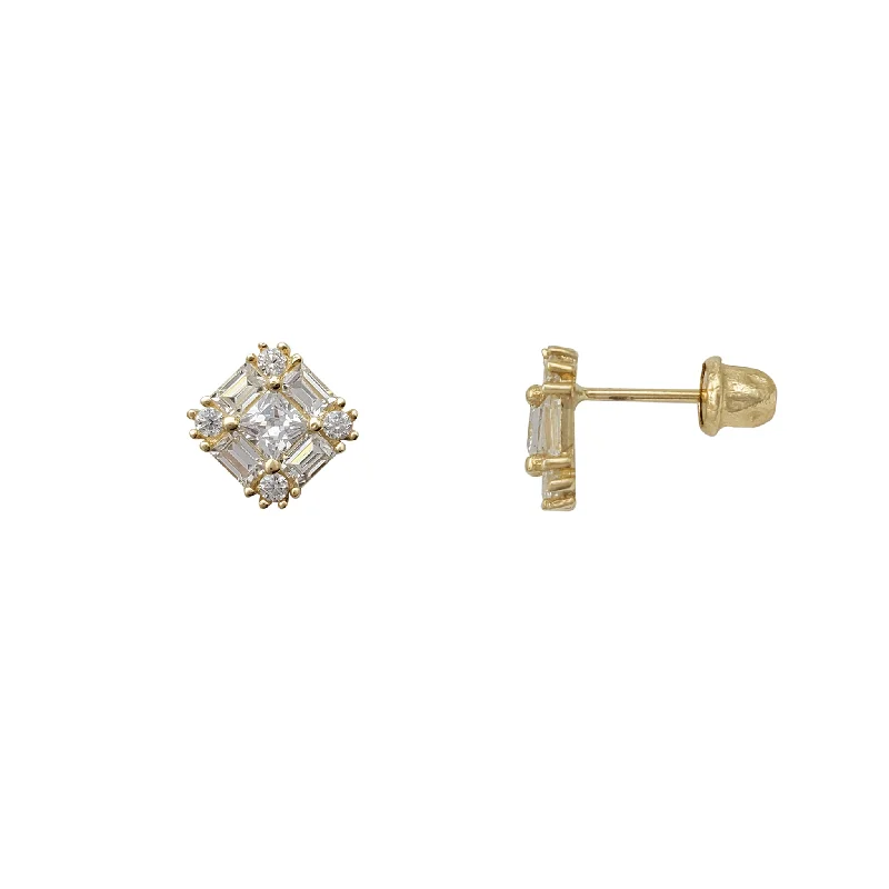 trendy stud earrings for women-Zirconia Baguettes & Princess-Cut Stud Earrings (14K)