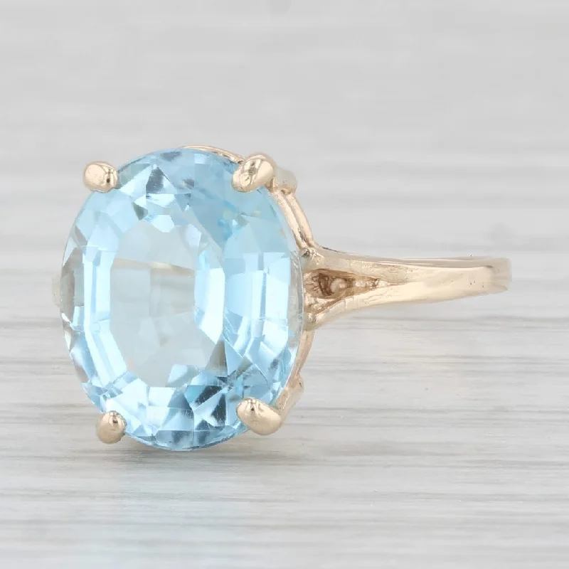 round cut engagement rings for women-5.94c5t Oval Blue Topaz Solitaire Ring 10k Yellow Gold Size 7