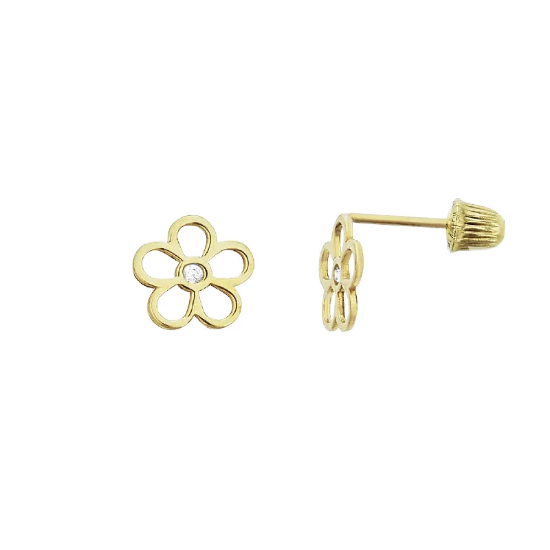 chic earrings for women-Outlined Flower CZ Stud Earrings (14K)