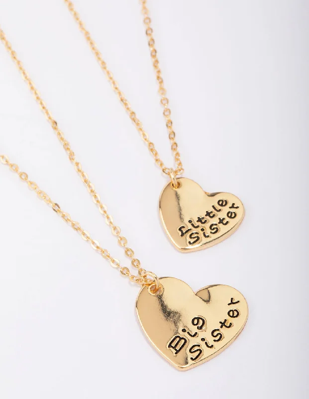 long necklace for women-Gold Big Sister & Little Sister Necklace Pack