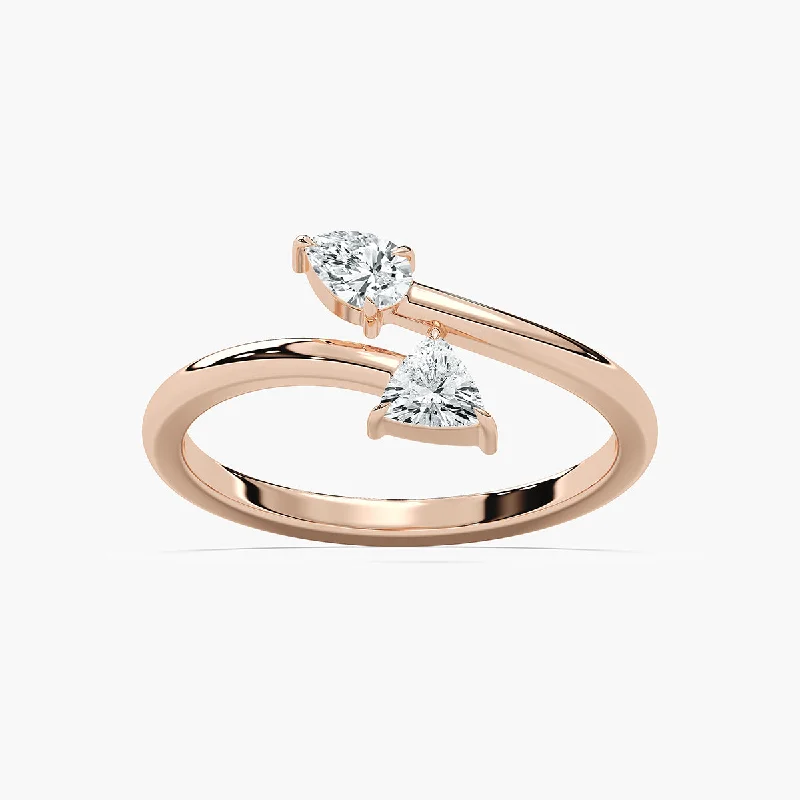 pear cut engagement rings for women-Pear And Trillion Diamond Two Stone Band