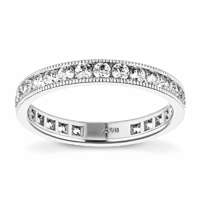 antique diamond engagement rings for women-Milgrain Eternity Lab Grown Diamond Band